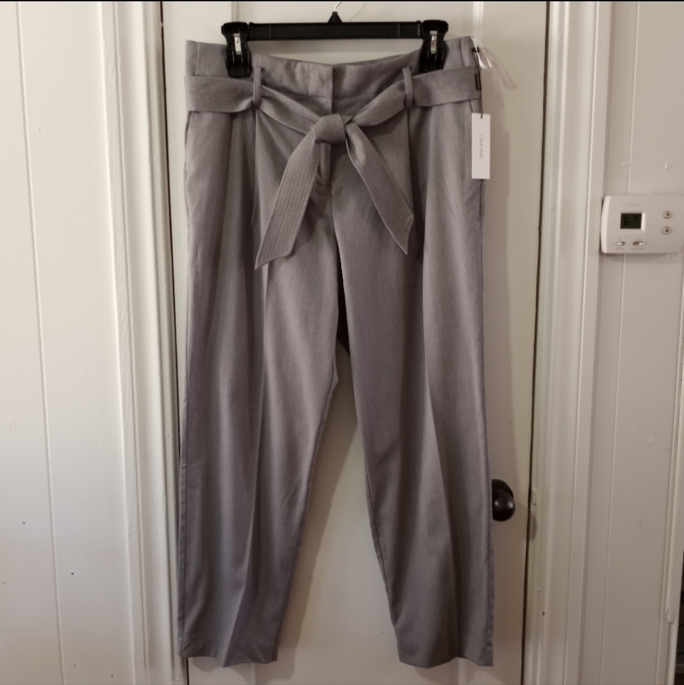 Calvin Klein High Waisted Gray Paper Bag Pants Women's Size 14
